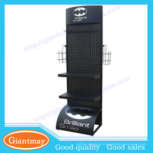 Customized accessories store product metal expositor display stands with shelves and hooks for hanging items